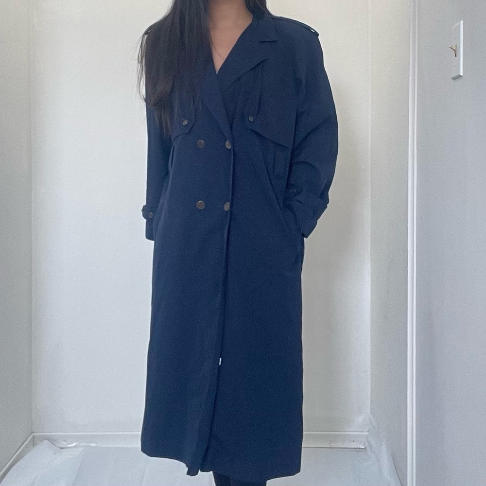 🔹 Collection Elegant Navy Blue Trench Coat – Size 13/14 🔹 - Picture 2 of 16